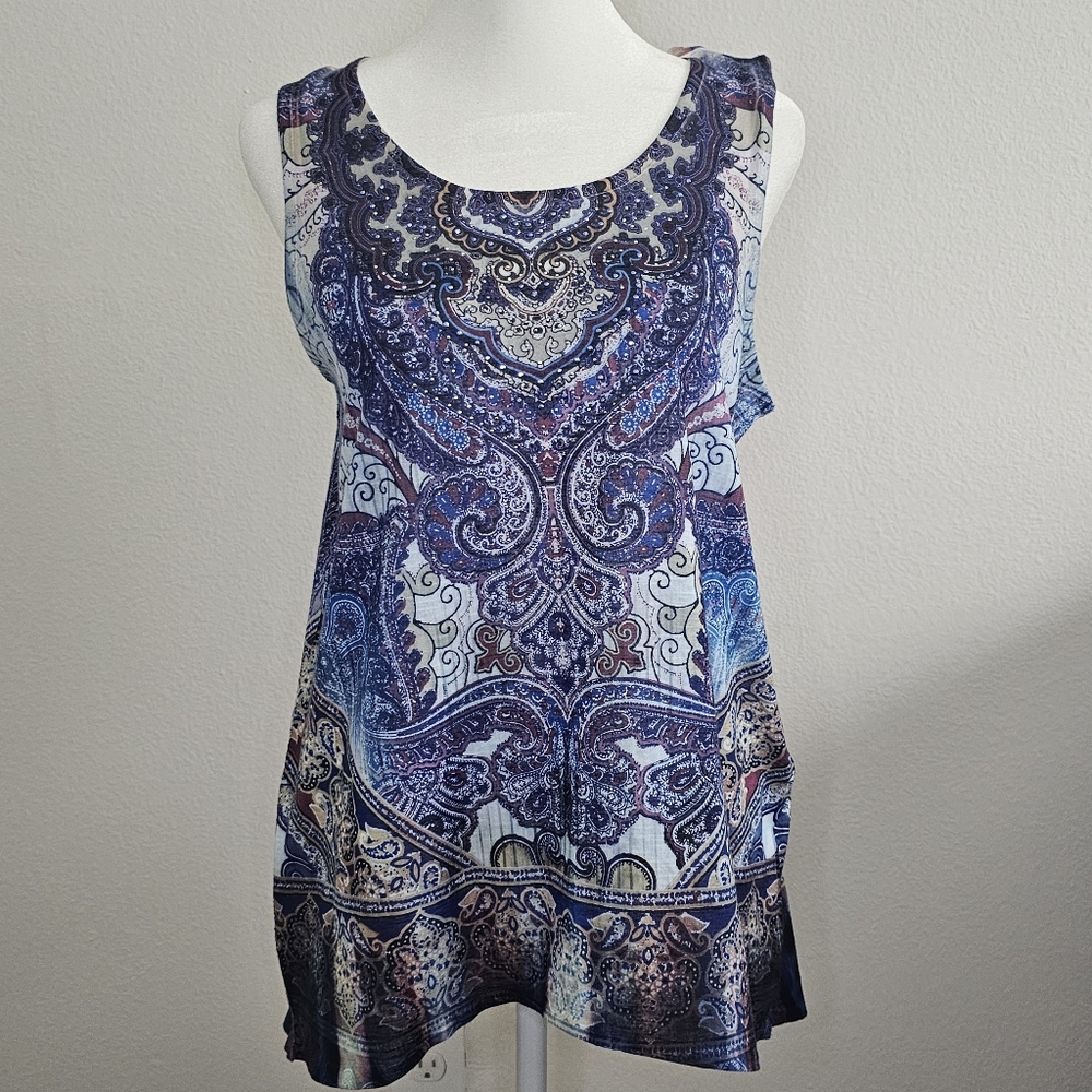 World Unity Paisley Rhinestone Bohemian Sleeveless Tunic Small